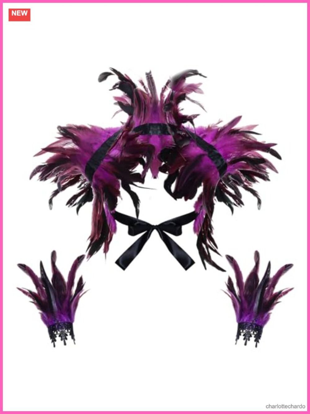 Feather Shawl and Wrist Cuff Set Witch Costume Accessory Feather